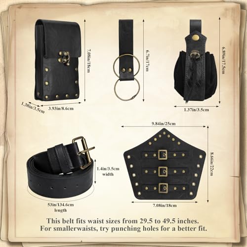 Renaissance Belt Pouch Medieval Pirate Costume Accessories Set for Cosplay | Viking Faux Leather Waist Bag, Skirt Hike Clips, Perfect for Women and Men Ren Faire, LARP, Fantasy, Halloween - color: Black-R