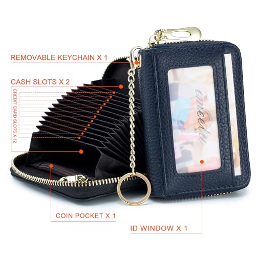 imeetu RFID Credit Card Holder, Small Card Wallet Women, Leather Card Case | Genuine Leather Women's Card & id Cases, Change Coin Purse with Zipper Keychain id Window, 20 Colors & 3 Styles, Daily, Gifts - color: Pro - Blue, size: Pro