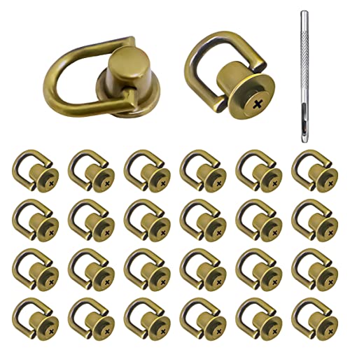 Rivets D Ring Stud Screw Ball Post Head Buttons Stud Screw, Metal Ring with Hole Punch DIY Backpack Purse Craft - color: Bronze