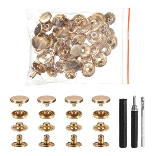 HARFINGTON 25 Set Leather Snap Fasteners Kit 12.5mm Metal Snap Button Press Studs Leather Rivets Snaps with 3 Setter Tools for Clothes Jackets Jeans Wears Bags, Gold - color: Gold, size: 12.5mm