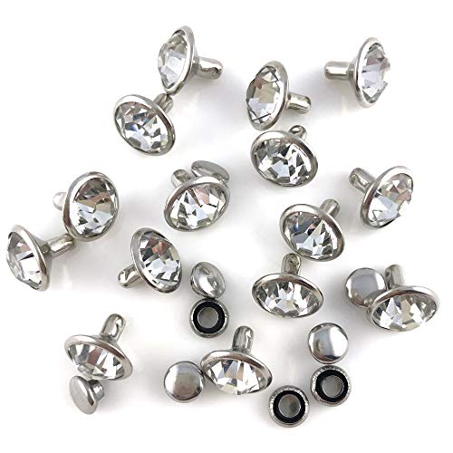 200 Sets Cz White Clear Crystal Rivets Rapid Rhinestone Silver Color Stud Rivets fit for DIY Leather-Craft and Garment (7 MM) - size: 7 MM