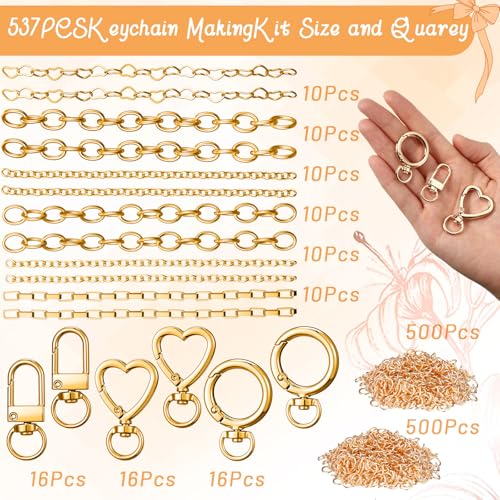 Liliaafar 48 Set Keychain Making Kit Gold Silver Metal Keychain Clips with Key Ring Swivel Snap Hook Lobster Claw Clasps Extender Chain Bulk for DIY Craft Lip Gloss Bag Accessories Gift (Gold) - color: Gold