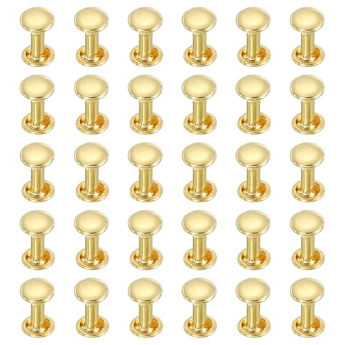 uxcell 100 Sets Double Cap Leather Rivets, 6x10mm Round Cap Metal Studs Rivets for Leather Craft Repair DIY Purse Belts Bags Shoes, Gold - color: Gold, size: 6x10mm