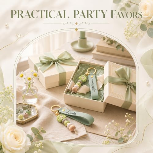 Wavyknot 12 Pack Daisy and PU Leather Beadable Keychain Bars Bulk Laser Engraving Blanks Keychain Kit for DIY Crafts Jewelry(Green,Rectangle) - color: Green, style: Rectangle