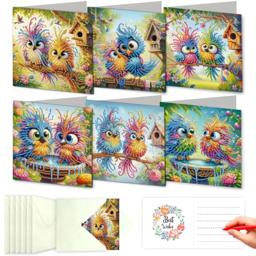 DDGYP 6 PCS Paper Folding DIY Diamond Art Greeting Cards Kit with Envelopes - color: Owl
