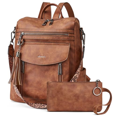 Backpack Purse for Women Fashion Leather Backpack Purse Designer Travel Backpack Convertible Shoulder Bag with Wristlet - color: 1-2 Nubuck Brown