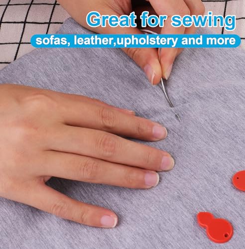 LIQWEI Leather Needles Hand Sewing, 14Pcs Heavy Duty Sewing Needle Set with 2Pcs Threaders, Curved & Triangular Needles for Upholstery, Leather, Canvas Repai