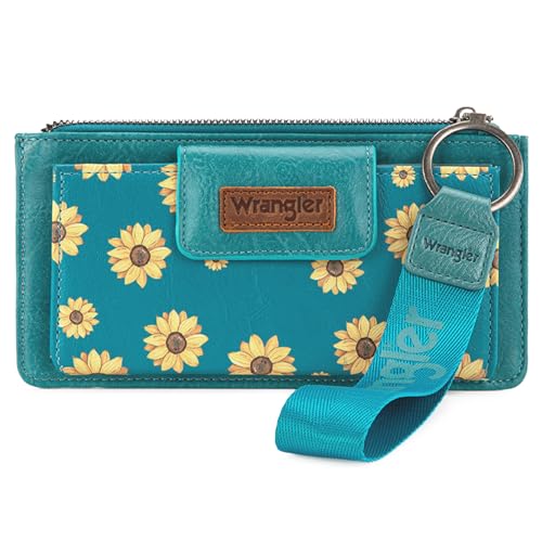 X Wrangler Western Wallet for Women Card Cases & Money Organizers Wristlet Wallet with Zipper Pocket - color: X Turquoise