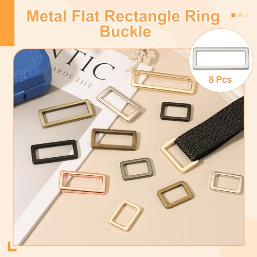 uxcell 8pcs Metal Flat Rectangle Ring, Rectangular Buckle Rings Square Strap Webbing Loop for Bag Belt Purse DIY - color: Silver, size: 26mm(1 inch)