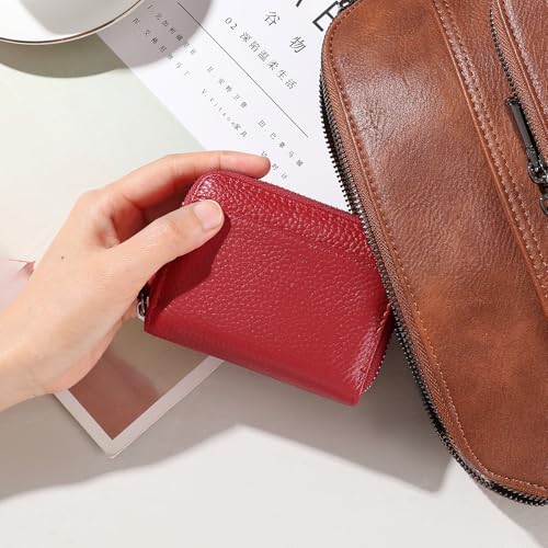 SENDEFN RFID Credit Card Holder for Women Small Leather Zipper Card Case Wallet 15 Slots - color: J-Red