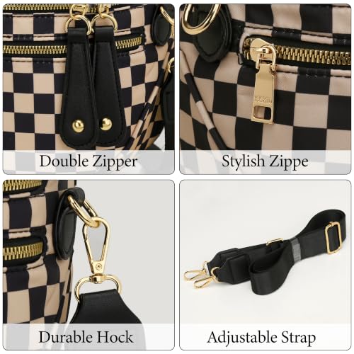 KKXIU Crossbody Bags for Women Nylon Travel Fanny Packs | Large Bum Bag | Spacious Trendy Shoulder Purse - color: Large-khaki Checkered