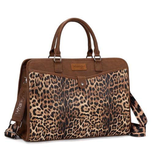 Wrangler Laptop Tote Bag for Women Fits 15.6 In Laptop for Travel and Work | Multi-compartment Organizer, Detachable Adjustable Shoulder Strap, Scratch-resistant Waterproof，Metal Feet on the Base - color: Leopard-print