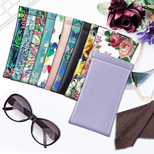 FINTIE Soft Eyeglasses Case with Cleaning Cloth, Squeeze Top Glasses Pouch | Sunglasses Eyewear Bag, Vegan Leather, For Reading /Prescription Glasses Storage, For Women Daily Carry - color: Lilac Purple
