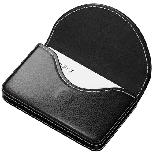 MaxGear Business Card Holder Case, PU Leather Business Card Case, Black | Pocket Name Card Holder Wallet for Purse, Portable Business Card Carrier with Magnetic Closure, Slim Stylish Men Women Gift - color: Black