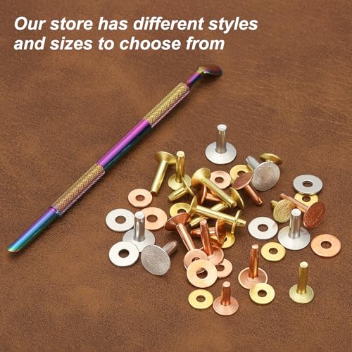 HARFINGTON 15Set Copper Rivets and Burrs Washers 9x3.3x17mm Dimpled Finish Solid Leather Rivet Fastener Studs Posts for Leather DIY Craft Belts Wallets Collars, Copper Tone - color: Copper Tone, size: 9x3.3x17mm