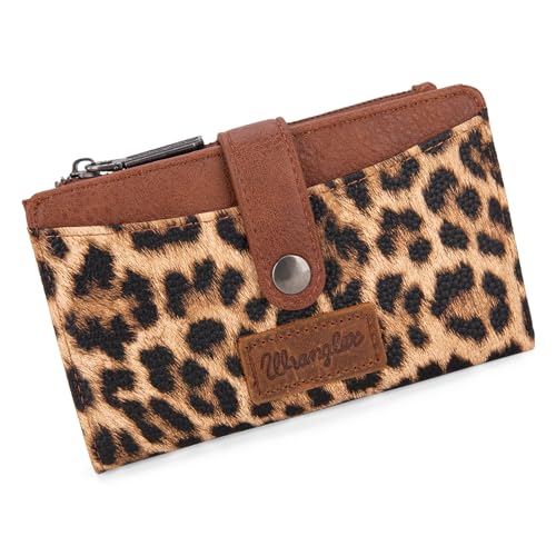 Wrangler Wallet for Women Bifold Card Holder with Zipper and ID Window - color: Leopard Print