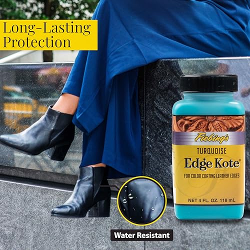 Fiebing's Edge Kote (4oz, Turquoise) - Leather Edge Paint for Shoes, Furniture, Purses, Couches, Belts - Flexible, Water Resistant, Semi Gloss Color Coating Leather Dye to Protect Natural Edges - color: Turquoise