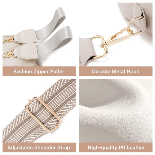 Leather Crossbody Bag Bum Bag for Women Large Sling Bag Cross Body Purse Shoulder Handbag Fanny Pack - color: Beige New, size: Large