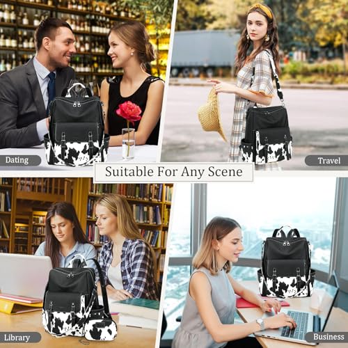 AGLOD Backpack Purse for Women PU Leather Back Packs Designer Ladies Shoulder Bag Fashion Faux Work Travel Handbags - color: Black Cow