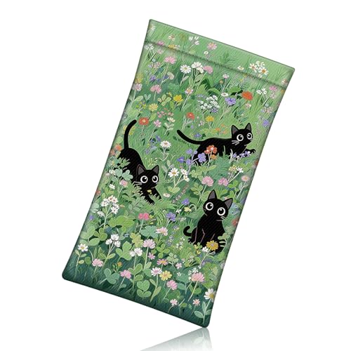 FINTIE Soft Eyeglasses Case with Cleaning Cloth, Squeeze Top Glasses Pouch | Sunglasses Eyewear Bag, Vegan Leather, For Reading /Prescription Glasses Storage, For Women Daily Carry - color: Black Cats