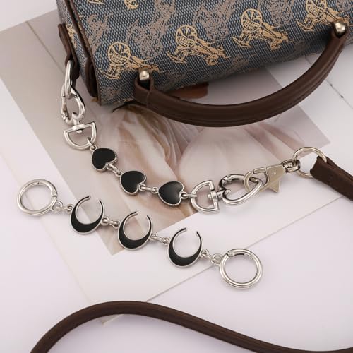 Silver Purse Extender Chain Purse Strap Extender Bag Chain Purse Charms(Black Heart/Moon) - color: Silver Black(moon/Heart)