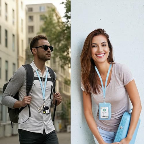 Bolimoss 2-in-1 ID Badge Holder & Lanyard Wallet, Credit Card Holders with Breakaway Neck Lanyard, Leather ID Name Badge 5 Card Slots Zipper Purses for Offices, School, Driver Licence, Baby Blue - color: Baby Blue