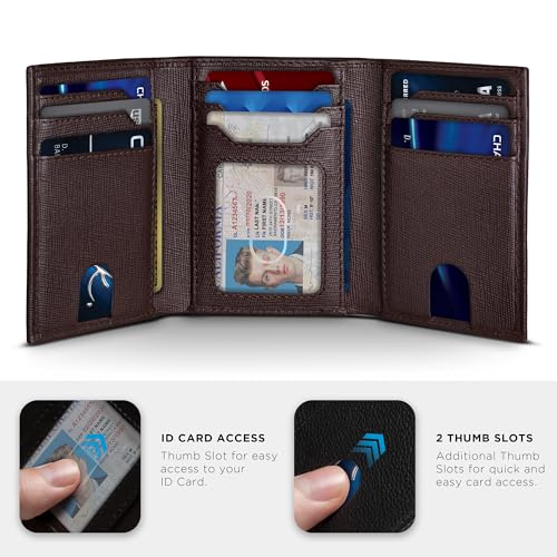 SERMAN BRANDS Trifold Wallet for Men - RFID Blocking Full Grain Leather, 11 Card Slots & ID Window, Slim Everyday Carry, Durable Stitching, Gift for Him - color: Textured Espresso Denver