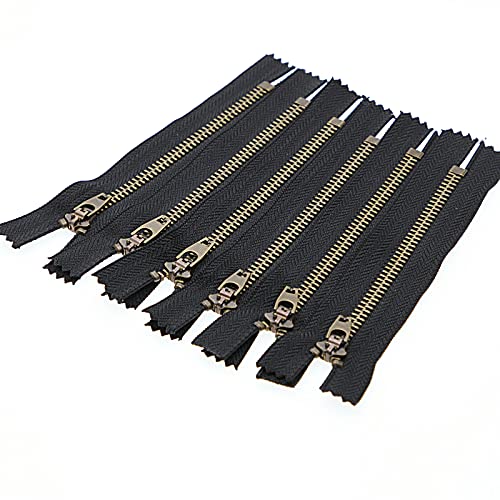 3# 20 cm Metal Zipper for Jeans Antique Brass Y-Teeth Zipper 8 inch Close End Jeans Zippers 6pcs,(Black-Brass) Leekayer - color: Black tape-Brass teeth, size: 8"