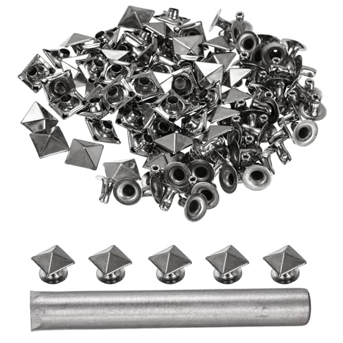 HARFINGTON 50pcs Pyramid Rapid Rivet 9mm Leather Rivets Rapid Punk Spikes Leathercraft Decoration with Hole Punch for Rock Nailheads Clothing Belts Bags Shoes, Grey - color: Gray, size: 9mm