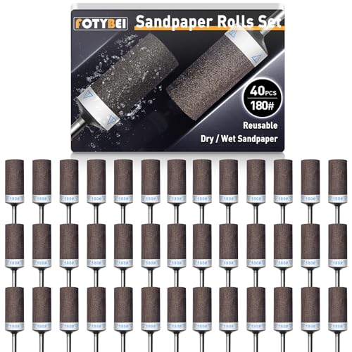 Sanding Drums Sandpaper Sticks Set for Rotary Tool with 1/8 Inch Shank (180 Grit) - size: 180 Grit
