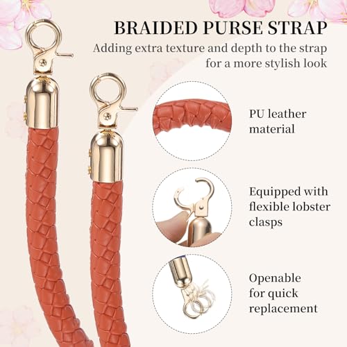 PATIKIL 2 Pcs Braided Purse Straps, 15.7 Inch Leather PU Braided Purse Replacement Handle with Metal Buckles for Handbag Underarm Bags Tote, Orange - color: Orange