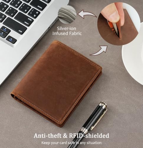 Bifold Vertical Wallet for Men, Full Grain Leather RFID Blocking | Mens Bifold Wallet with ID Window, 7 Card Slots & 2 Cash Pockets, Front Pocket Compact Travel Wallet with Gift Box (Brown) - color: Coffee
