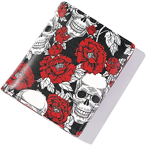 Women Wallets Small Bifold Leather Pocket Wallet Ladies Mini Short Purse - color: Rose Skull