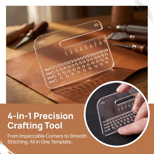 Transparent Measuring Template for Precision Layout Marking, Thick Clear Alignment Gauge with Curved Edge Sizing Reference for Crafting Material Trimming Leatherworking Sewing DIY Projects, 7 * 5cm