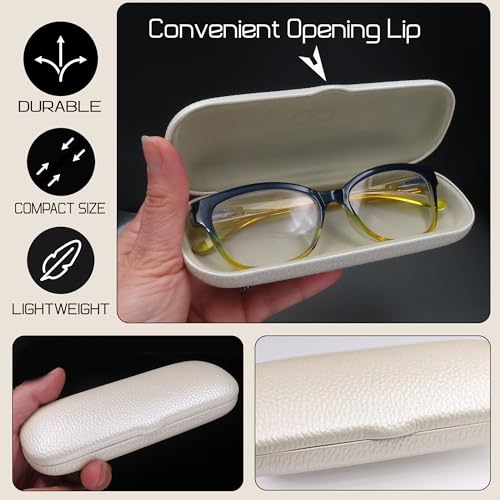 MyEyeglassCase Men Small Glasses case - Eyeglasses Hard Shell Holder Pouch & Cloth-Reading Slim & Narrow Case Heavy Duty - color: Pearl