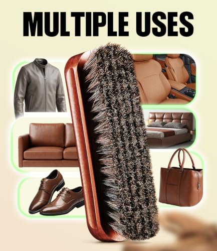 4-Piece Horsehair Shoe Shine Kit, Leather Care Set with Brush | Includes horsehair brushes, detailing brush and microfiber cloth for cleaning and polishing shoes, boots & leather goods