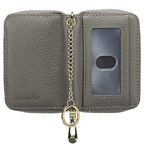 imeetu Rfid Credit Card Holder, Businese Card Case, Wallet for Women Men | Genuine Leather Card Wallet with id Window, Keychain & Double Zipper, Water-resistan Small Wallet with Gift Box, Daily Travel - color: Pro - Grey