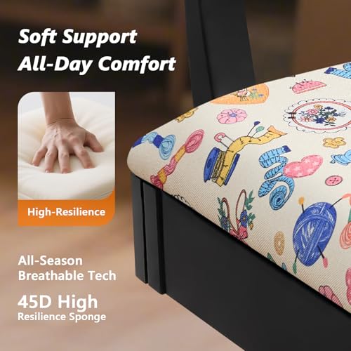 Lessmore Adjustable Height Sewing and Crafting Chair with Wheels, Back Support, and Under Seat Storage - Perfect for Your Craft Room Furniture and Craft Machines (Pattern-Beige) - color: Pattern-Beige