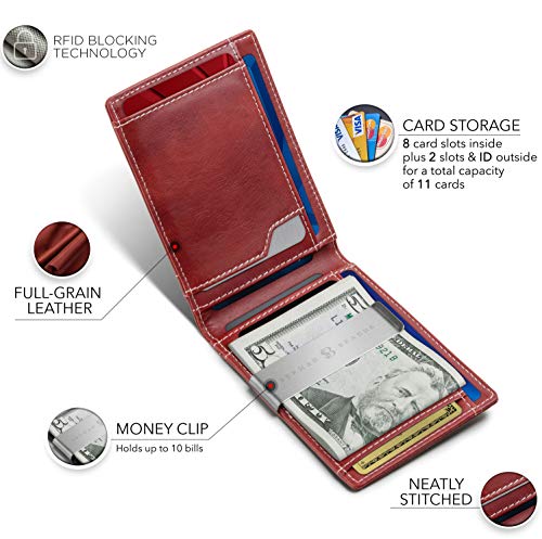 SERMAN BRANDS Money Clip Wallet - Mens Wallets slim Front Pocket RFID Blocking Card Holder Minimalist Mini Bifold - color: Ruby Red Transformer
