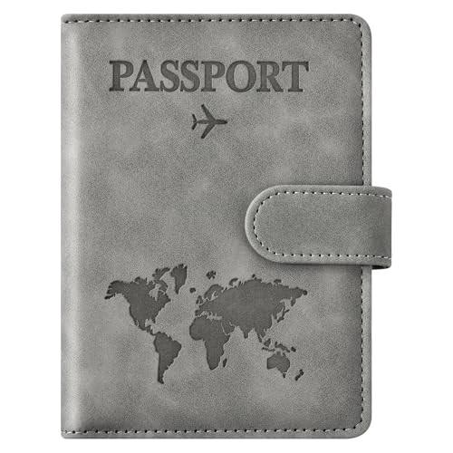 Eoehro Passport Holder for Travel Essentials, Passport Wallet Cover Case for Travel Must Haves Accessories,Passport Book Holders for Women and Men(gray) - color: gray, style: Magnetic Clasp