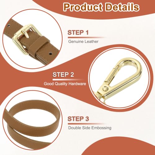 uxcell Genuine Leather Purse Strap 41.7"-51.2" Adjustable Strap Light Brown - color: Light Brown, Gold Buckle