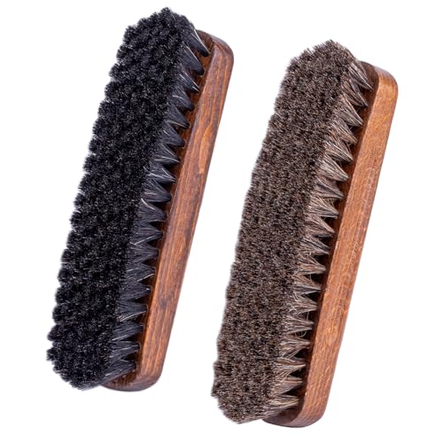 FootFitter Premium Horsehair Shoe Brush, Leather Shine & Buff (2 Pack) | Horsehair Bristles Clean, Lift Dirt, Buff Leather & Deliver Smooth, High‑Gloss Shine & Professional Finish (Made in Germany) - color: Set