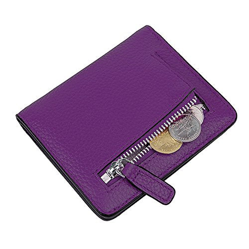 Small Leather Wallet for Women, Ladies Credit Card Holder RFID Blocking Women's Mini Bifold Pocket Purse - color: Dark Purple Rfid Blocking
