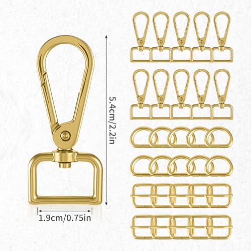 30 Pcs Metal Swivel Lobster Clasp Hooks,D Rings Purse Hardware for Bag Making,Purse Strap Hardware Push Gate Snap Hooks Trigger Clips for DIY Crafts Keychain Purse Handbag Making (Gold,3/4 Inch) - color: Gold, size: 3/4 Inch