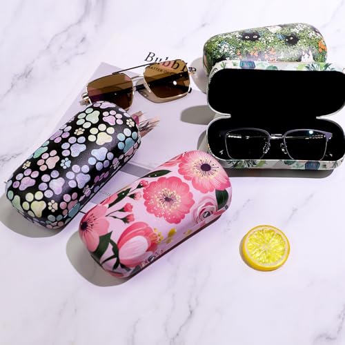 PERFECTSIGHT Sunglasses Case, Large Hard Shell Glasses Case, Cute PU Leather Protective Eyeglasses Case for Women Men - color: Multicolor Paw