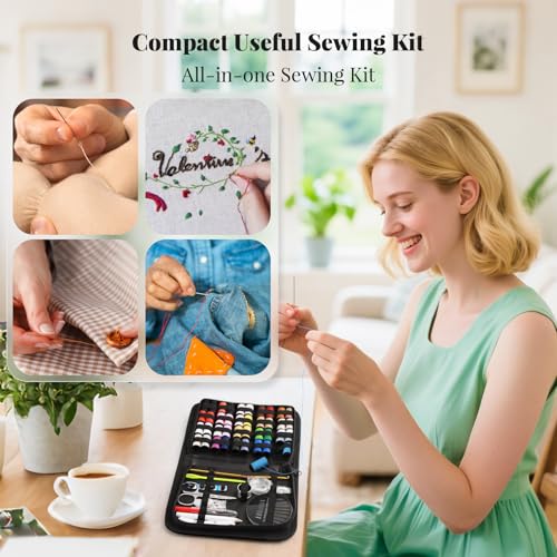 Coquimbo Sewing Kit Christmas Gifts for Grandma, Mom, Traveler, Adults, Beginner, Emergency, DIY Sewing Supplies Organizer Filled with Scissors, Thread, Sewing Needles, Tape Measure etc (Black, L) - color: Black, size: L