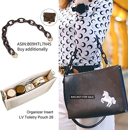 Premium Leather Purse Insert Organizer Compatible with LV Toiletry Pouch 19/26 with Gold Buckles - color: Beige, size: Large-26