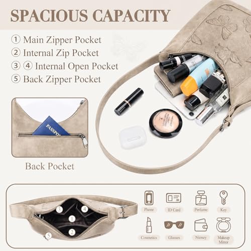 BELTANA Shoulder Bag for Women, Small Vegan Leather Butterfly Hobo Purse | Crescent Shoulder Purse, Top Handle Design, Lightweight, Underarm Style, Daily Travel & Shopping, Gift Choice - color: Apricot