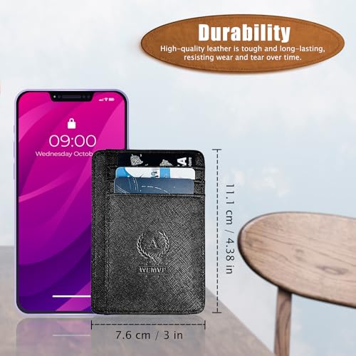 Personalized Initial Card Wallet - Deep 3D Embossed Floral Leather Slim RFID Blocking Holder, Ultra-Thin 0.54cm Custom Monogram Gift for Men & Women (A,Onyx Black) - color: Onyx Black