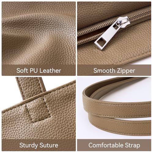 WLLWOO Soft Vegan Leather Tote Bag for Women Large Hobo Zipper Purse | Casual Shoulder Handbags Carryall for Work Daily Weekender Travel Commute - color: Camel